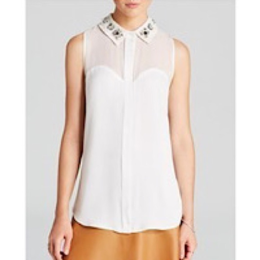 Milly Blouse Jane Silk Crepe Embellished Collar.